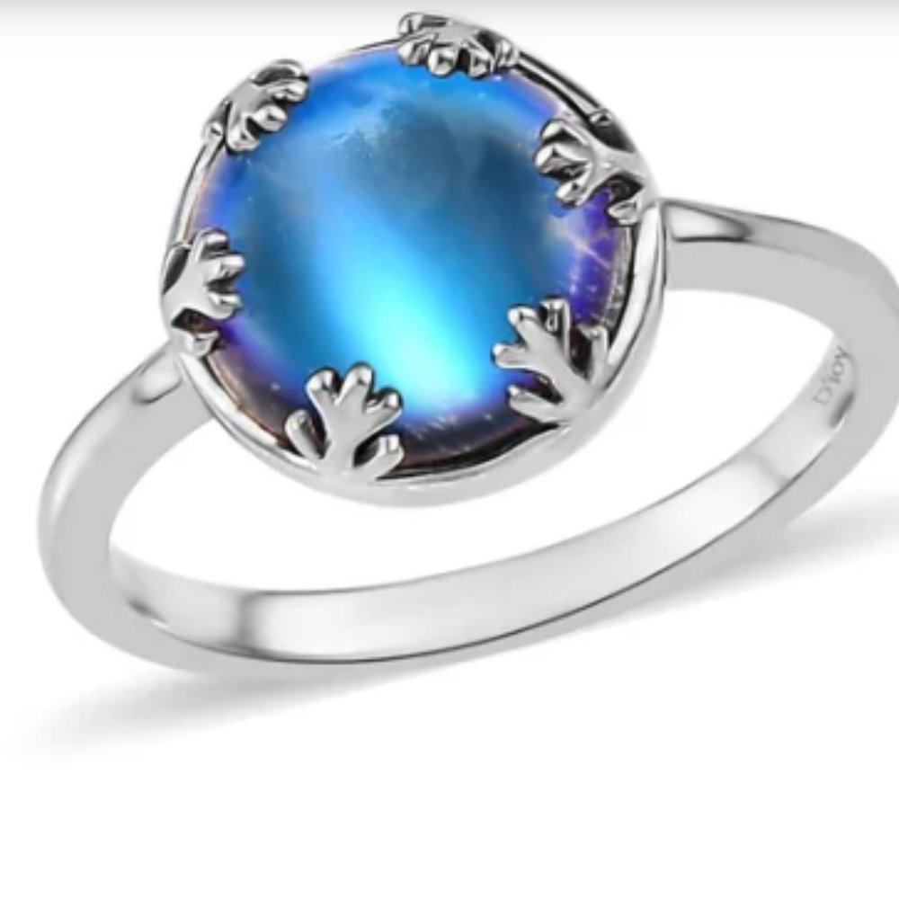 Aurora Moonstone (D) Solitaire Ring/Platinum Over Sterling Silver